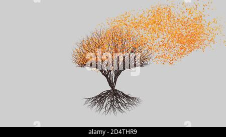 Baum in kugelförmiger Form. Saisonaler Übergang auf weißem Hintergrund. Eco-Konzept. 3D-Rendering. Stockfoto