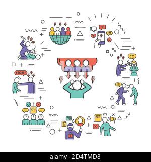 Webbanner. Infografiken mit linearen Symbolen auf weißem Hintergrund. Kreative Idee Konzept. Isolierte Farbdarstellung der Kontur. Stock Vektor