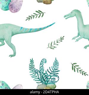 Aquarell Raubtier Dinosaurier in Laves für Kinder Stoffe und Oberflächengestaltung. Stockfoto