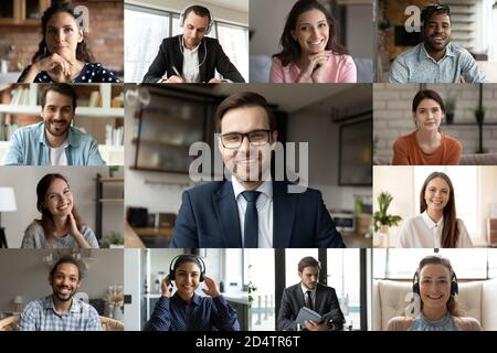 Multiethnische Kollegen Brainstorming sprechen auf Gruppe Videoanruf Stockfoto