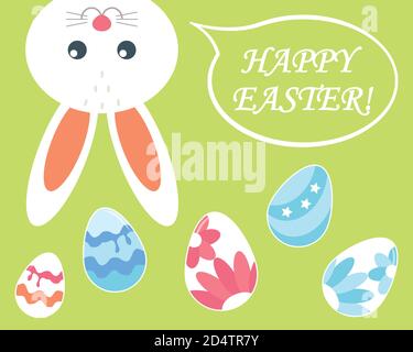 Frohe Ostern. Osterhase mit bunten Eiern. Vektor. Stock Vektor