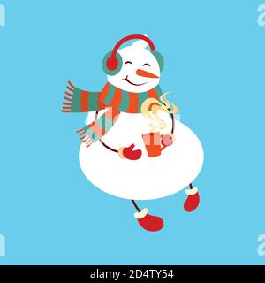 Lustige Cartoon Schneemann, Vektor-Illustration mit Schneemann in Zylinder Stock Vektor