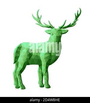 Schöne grüne Low-Poly-Illustration mit Hirsch isoliert auf weiß Hintergrund Stock Vektor