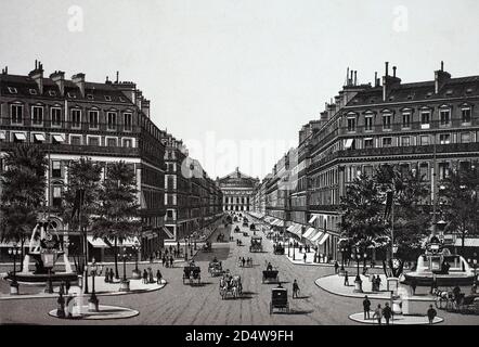 Straße, die zur Oper führt, Paris, Frankreich, historische Kupferstich von 1860 Stockfoto