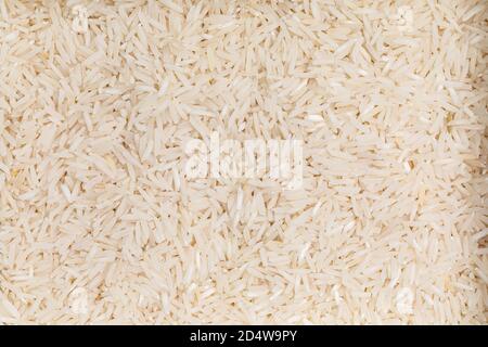 Draufsicht Vollformat trocken ungekochten Basmati-Reis Stockfoto