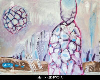 Abstrakte Malerei Silhouette eines Mannes auf einem hellen Hintergrund. Acryl auf Leinwand. Stockfoto