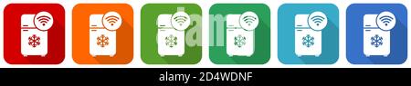 Kühlschrank mit Wifi Icon Set, flaches Design Vektor-Illustration in 6 Farben Optionen für webdesign und mobile Anwendungen Stock Vektor