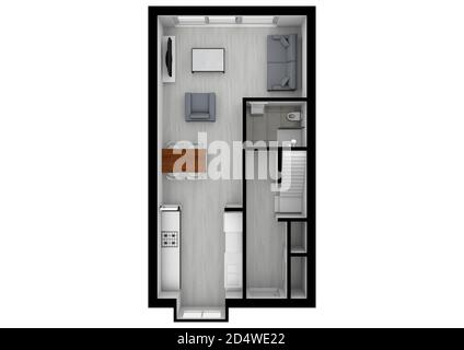 Ideen für 3D-Lagepläne. Entwurfsdienstleistungen Für Grundrisse. Wohnbereich, 3D. Etage. Einfaches Hausdesign. Ideen für das Hausdesign mit Grundrissen. Hausanbau Stockfoto