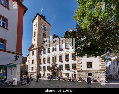 Uhrturm des alten Rathauses von Regensburg, Bayern, Deutschland Stockfoto