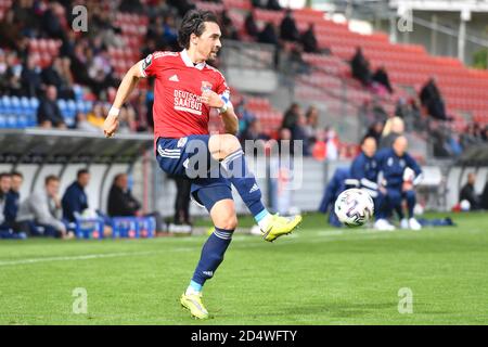 Markus SCHWABL (Unterhaching), Aktion, Einzelaktion, Einzelbild, Ausschnitt, Ganzkörperaufnahme, ganze Figur. Fußball 3. Liga, Liga3, SpVgg Unterhaching - SV Meppen 2-1. Am 11. Oktober 2020, Alpenbauer Sportpark. DIE DFL-VORSCHRIFTEN VERBIETEN DIE VERWENDUNG VON FOTOS ALS BILDSEQUENZEN UND/ODER QUASI-VIDEO. Weltweite Nutzung Stockfoto