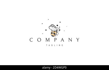 Vektor-Farb-Logo, auf dem ein abstraktes Bild einer lustigen fliegenden Biene auf dem Hintergrund von Pollen. Stock Vektor
