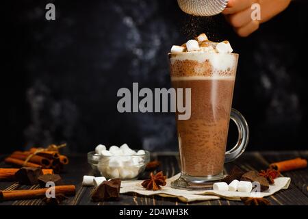 Heißer Kakao mit Schlagsahne Stockfoto