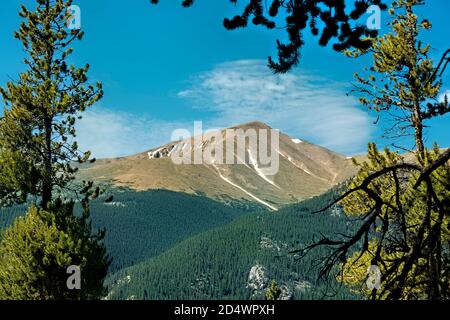 Blick auf Mount Elbert, den höchsten Gipfel in Colorado, den zweithöchsten in den unteren 48 US-Bundesstaaten Stockfoto