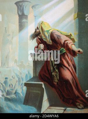 Hesekiel, ein jüdischer Prophet des alten Testaments, chromolithpraph aus einer heimatbibel, 1870 Stockfoto