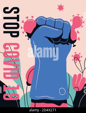 Kampf mit Coronavirus Konzept. Illustration eines Arztes, der mit dem Coronavirus covid-19 kämpft. Poster zur Krankheitskampagne. Vektor Stock Vektor