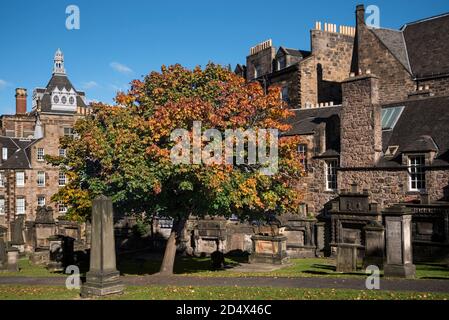 Herbstfarbe in Greyfriars Kirkyard, Edinburgh, Schottland, Großbritannien. Stockfoto