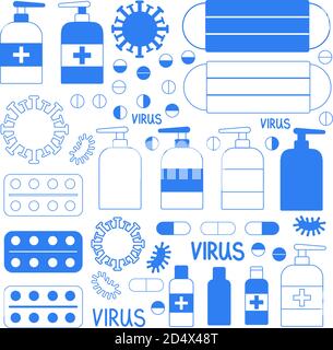 Symbol für Coronavirus-Linie gesetzt. Enthalten Symbole wie Virus, Ausbruch, ansteckend, Ansteckung, Infektion und mehr. Es ist flach. Stock Vektor