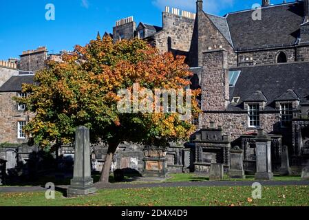 Herbstfarbe in Greyfriars Kirkyard, Edinburgh, Schottland, Großbritannien. Stockfoto