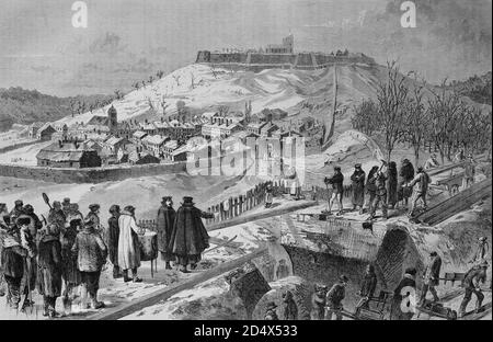 Montmedy Stadt und Festung am Tag nach der Übergabe, 15. Dezember 1870, illustrierte Kriegsgeschichte, Deutsch - Französischer Krieg 1870-1871 Stockfoto