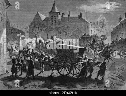Ankunft der verwundeten Sachsen in Champs, illustrierte Kriegsgeschichte, Deutsch - Französischer Krieg 1870-1871 Stockfoto