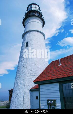 Portland Head Light House in Maine, mit stürmischem Himmel Stockfoto