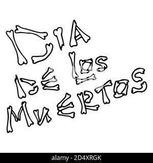 Dia de los muertos Text auf weißem isolierten Hintergrund. Santa muerte Symbol für Einladung oder Geschenkkarte, Notizbuch, Badetuch, Sammelalbum. Telefontasche oder Klo Stock Vektor