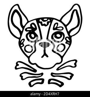 Calavera Katze auf weißem isolierten Hintergrund. Mexikanischer Tag der Toten Symbol für Einladung oder Geschenkkarte, Notizbuch, Bad Fliesen, Scrapbook. Telefontasche oder Tuch p Stock Vektor