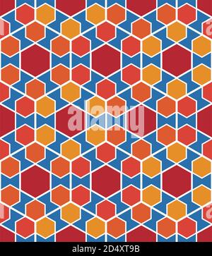 Arabisches Mosaik Nahtloses Muster in 5 Farben. Digitaler Wandteppich im arabischen Stil, Textildruck. Stock Vektor