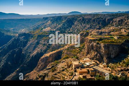 Terrassenförmige Felder vom Berg Jebel Akhdar im Oman Stockfoto