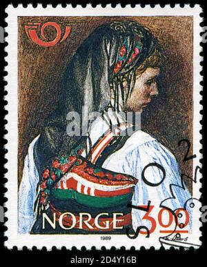Briefmarke aus Norwegen im Norden 1989 - Kostüme Serie Stockfoto
