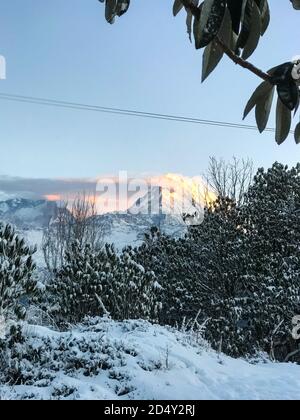 Morgenansicht des Mount Annapurna vom ghodapani Aussichtspunkt, Nepal Stockfoto