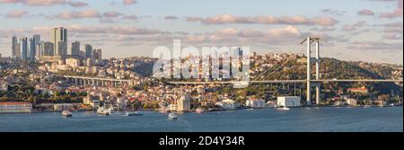 Bosporus und europäische, thrakische Seite von Istanbul bei Sonnenuntergang, Türkei Stockfoto