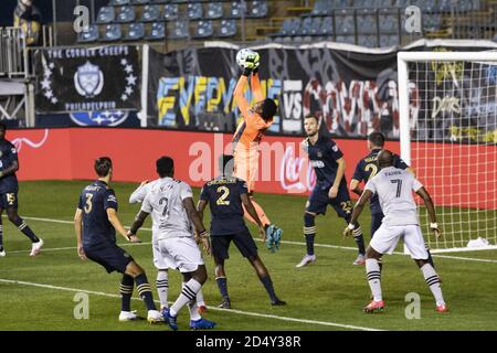 Chester, Vereinigte Staaten Von Amerika. Oktober 2020. Andre Blake (Philadelphia #18, Mitte) während des Major League Soccer Spiels zwischen Philadelphia Union und Montreal Impact im Subaru Park in Chester am 11. Oktober 2020. Keine kommerzielle Nutzung. Morgan Tencza/SPP Kredit: SPP Sport Pressefoto. /Alamy Live Nachrichten Stockfoto