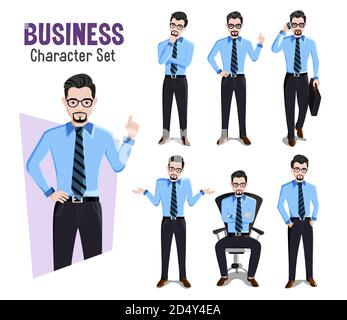 Vektor-Set für Geschäftsmänner. Business man Manager Charakter in verschiedenen Pose und Gesten isoliert in weißem Hintergrund für männliche Mitarbeiter. Stock Vektor