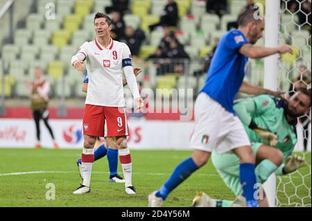 Danzig, Polen. Oktober 2020. Robert Lewandowski aus Polen in Aktion während des UEFA Nations League-Spiels zwischen Polen und Italien im Energa Stadium. (Endstand: Polen 0:0 Italien) Credit: SOPA Images Limited/Alamy Live News Stockfoto