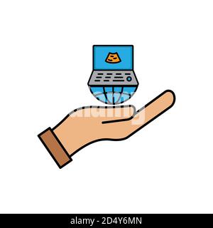 Hand flach Symbol mit Ultraschall. Internationaler Tag der Radiologie. Vektor der Designvorlage Stock Vektor