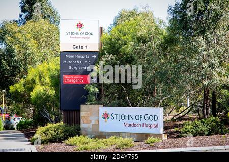 Perth, Australien - 5. September 2020: St John of God Murdoch Eingangsschilder Stockfoto