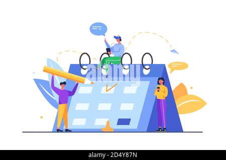 Eine Gruppe von Arbeitern schreibt einen Zeitplan für die Tage Stock Vektor