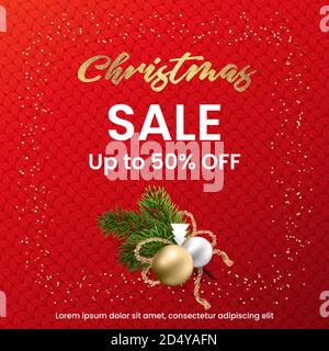 Christmas Sale Web-Banner auf einem roten gestrickten Hintergrund Stock Vektor