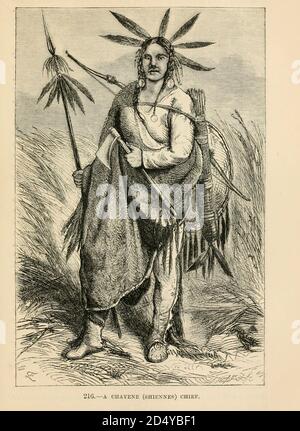 Chayene (Shiennes [Cheyenne]) Hauptgravur auf Holz aus der menschlichen Rasse von Figuier, Louis, (1819-1894) Veröffentlichung 1872 Verlag: New York, Appleton Stockfoto