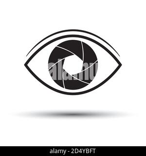 Symbol für Kameraobjektiv flach. Augenkamera auf weißem Hintergrund. Silhouette. Vektorgrafik Stock Vektor