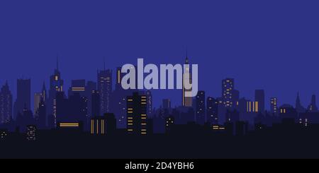 Vektorgrafik. Nachtstadt, Häuser, Hochhäuser Stock Vektor