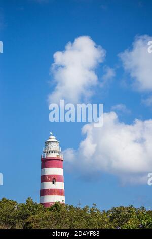 Bahamas, Abaco Islands, Elbow Cay, Hope Town, Elbow Reef Lighthouse - der letzte bemannte Leuchtturm der Welt mit Kerosin Stockfoto