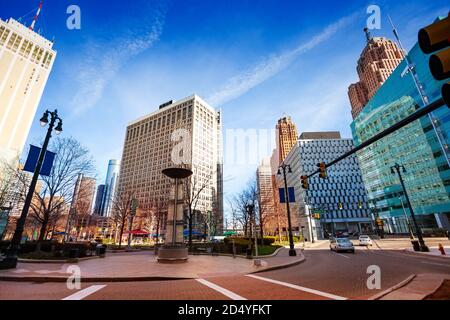 Campus Martius Park und Platz in Detroit, Michigan USA Stockfoto