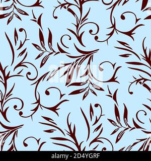 Nahtloses Muster mit handgezeichneten floralen Elementen. In blau und burgunderrot. Stock Vektor