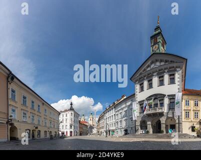 Ein Panoramabild des Stadtplatzes von Ljubljana. Stockfoto