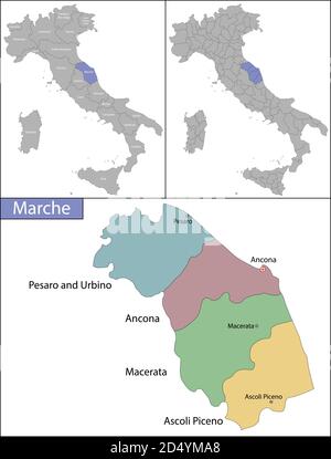 Marche ist eine Region in Mittelitalien Stock Vektor