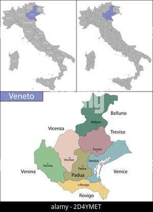 Venetien ist eine Region im Nordosten Italiens Stock Vektor