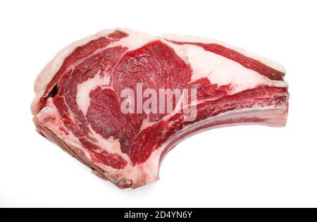 Rotes Fleisch, Rindfleisch Tomahawk auf weißem Hintergrund Stockfoto