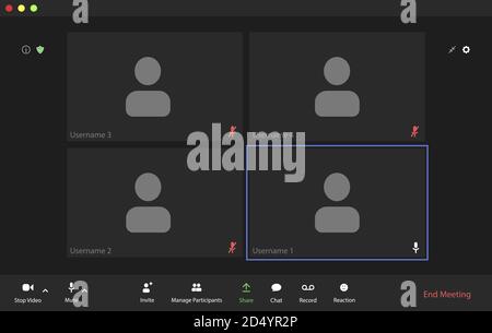 Benutzeroberfläche für Videokonferenzen, Fenster für Videokonferenzanrufe Stock Vektor
